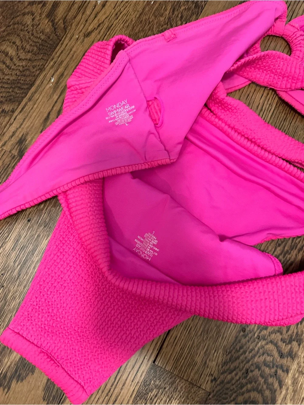Monday Swimwear | Hot Pink Ribbed Bikini Set | Large